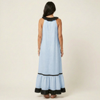 Mayline | Sleeveless Ruffle-Neck Contrast-Trim Maxi Dress