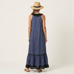 Mayline | Sleeveless Ruffle-Neck Contrast-Trim Maxi Dress