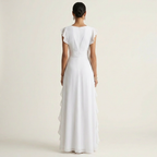 Nellyana | Wrap-Style V-Neck Flutter-Sleeve Cascading Ruffle Maxi Dress