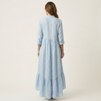 Jilana | Stand-Collar Button-Front Ruffle Hem Maxi Dress