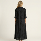 Mariam | Cotton-Linen Maxi Dress with Tonal Floral Embroidery