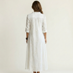 Mariam | Cotton-Linen Maxi Dress with Tonal Floral Embroidery