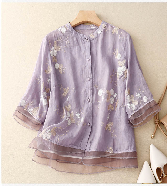 Courtney | Chic Blouse with Floral Accents