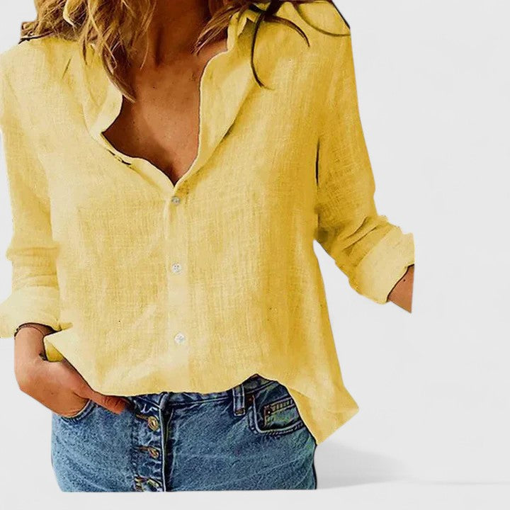 Harper | Women's Linen Button Down Shirt with Lapel Collar